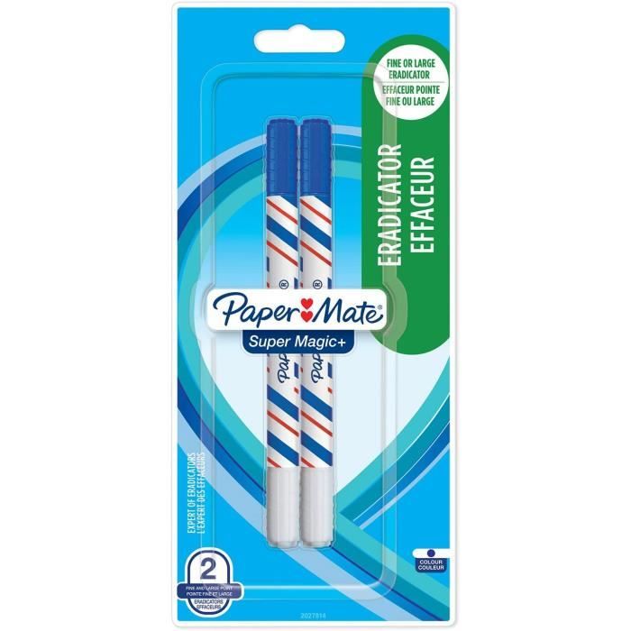 Paper Mate Mini+ Effaceur Pointe Fine Bleu - Lot De 5 Stylo-Effaceur Compact