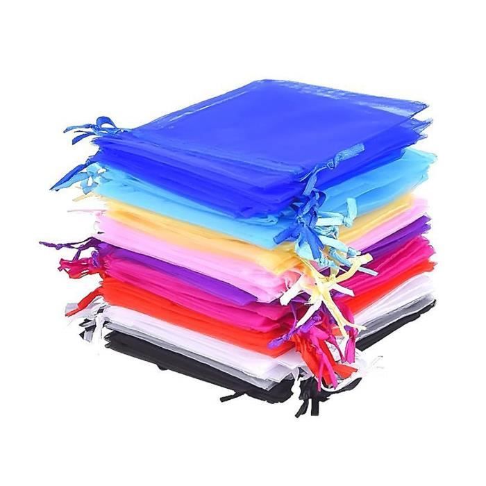 50 Petits Sachets Cadeau Organza – Motif Cœur, Blanc Et Or – 10x15 Cm