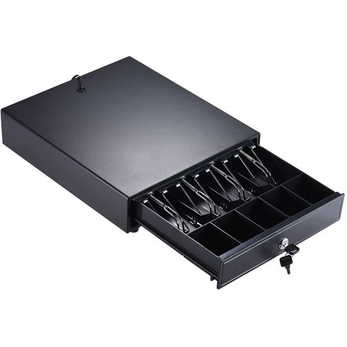 Tiroir Caisse Enregistreuse - Plateau 5 Compartiments ABS Avec Clip Métal - Noir/Blanc - 40,4x24,5cm