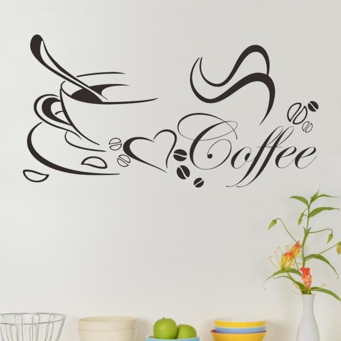Décoration murale - 2 Pcs - Tasse À Café - Noir - PVC Imperméable et Résistant à la Moisissure