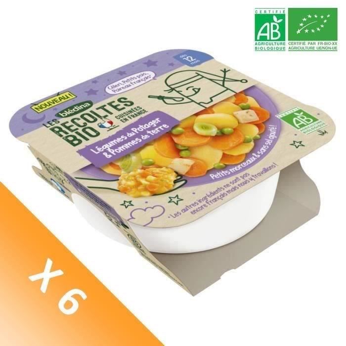 Blédina Les Récoltes Bio, Repas bébé Bio - Dès 12 mois - Légumes, Pommes de Terre - Lot de 6 x 230 g