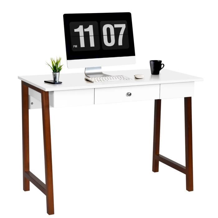 bureau informatique costway - table en bois avec grand plan de travail - tiroir charge 54kg - moderne