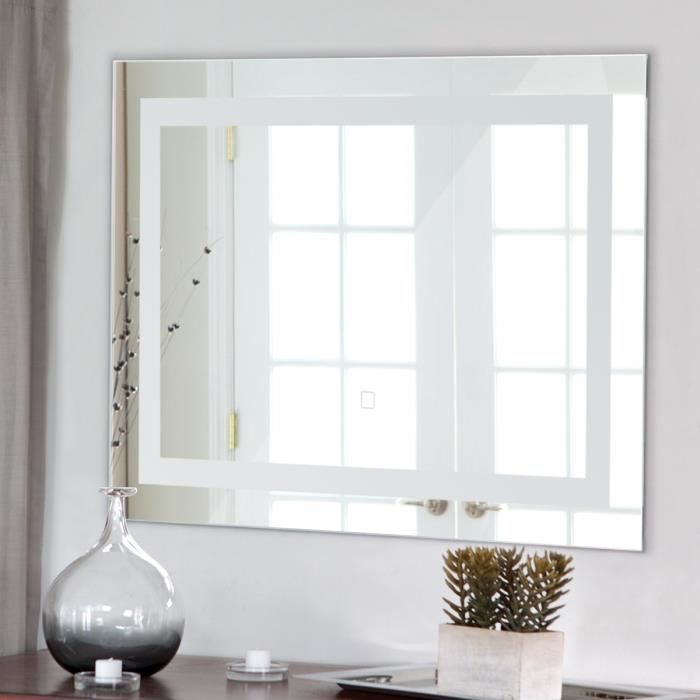 Miroir Salle De Bain LED 60x40cm Anti-Buée – Éclairage 3 Couleurs, Affichage Heure & Température