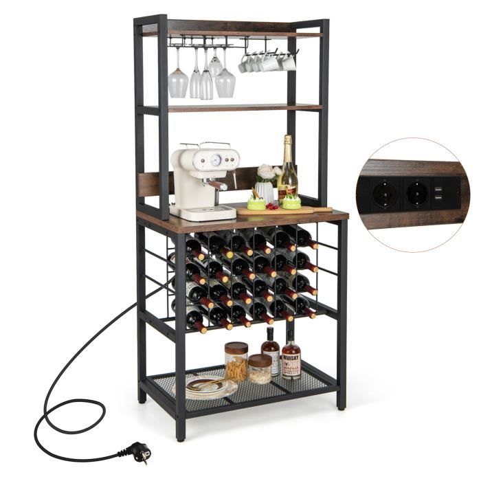 costway casier étagère à vin pour 24 bouteilles - station de charge intégrée, porte-verres - porte-bouteille industriel 4 niveaux
