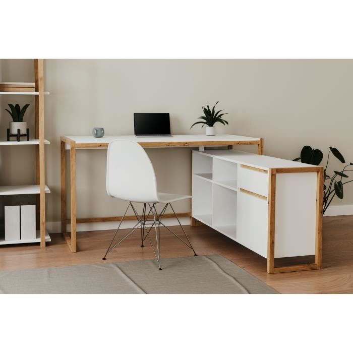 Bureau dangle réversible Denver - Panneaux de particules - Coloris chêne et blanc - 139 x 75 x 139 cm