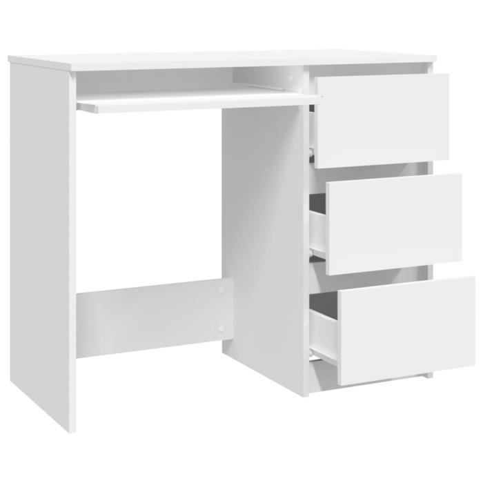 Bureau - ESTINK - Yanjiibuy - Blanc - 90x45x76 cm - 3 tiroirs - Aggloméré