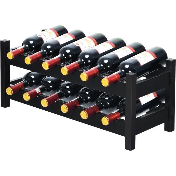 goplus casier à vin avec 12 bouteilles,étagère à vin en bambou,armoire de rangement pour à vin 12 bouteilles avec 2 niveaux,marron
