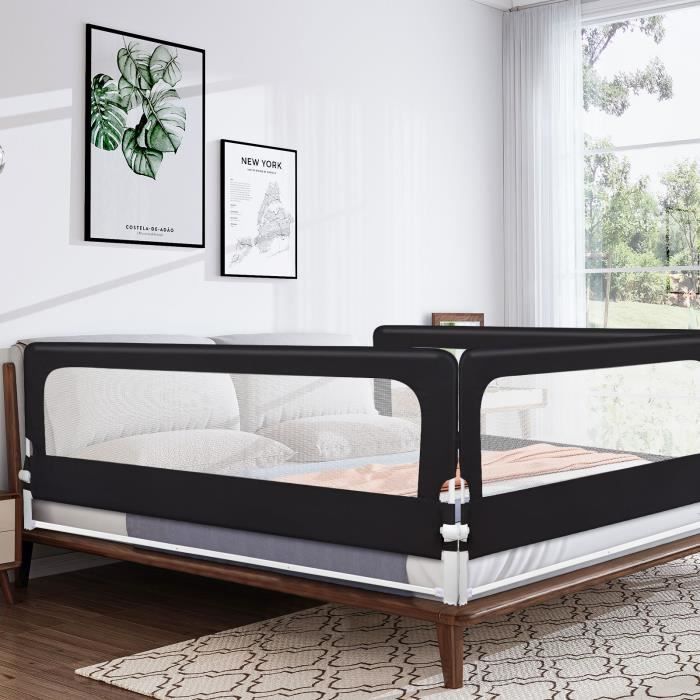 LIFEZEAL Barrière De Lit Bébé Réglable 80-95 Cm – Sécurité Anti-Chute 180 Cm Gris Respirant