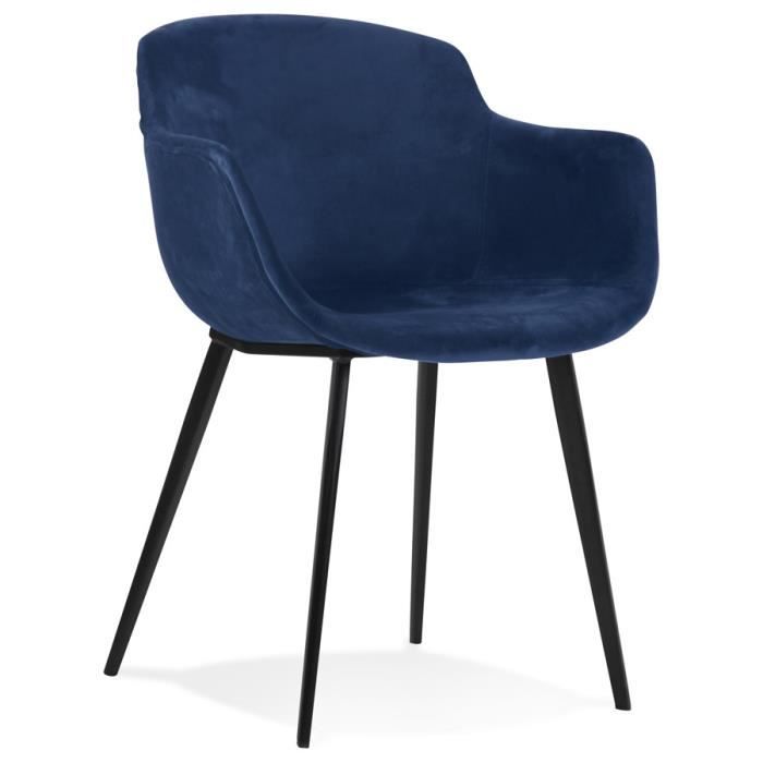 chaise avec accoudoirs lorel en velours bleu - dimensions : 59x54x80 cm