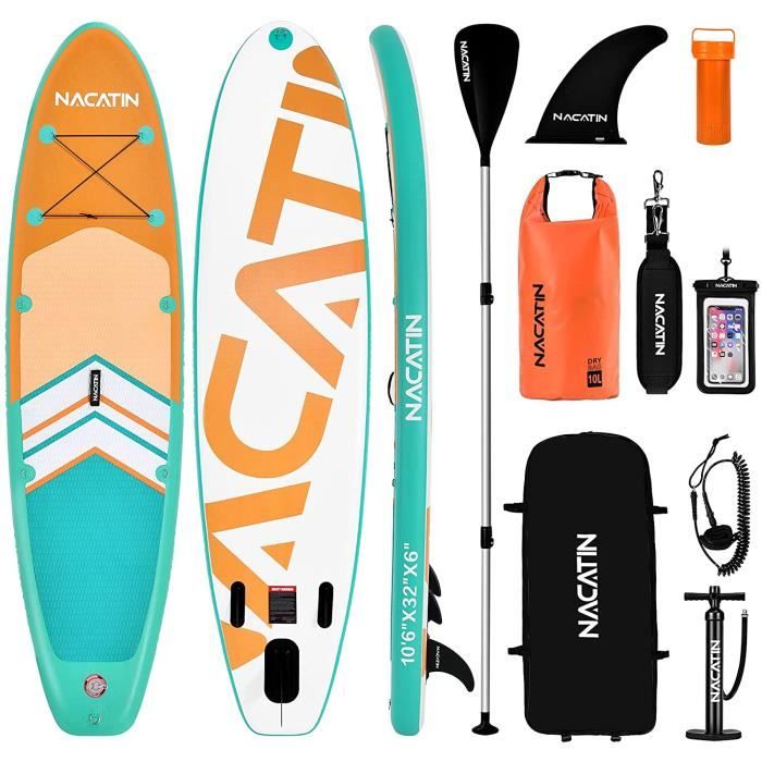 Planche De Stand Up Paddle Gonflable Bifanuo - 10 Pieds (3m), Blanche - Kit Complet Avec Pagaie Et Sac