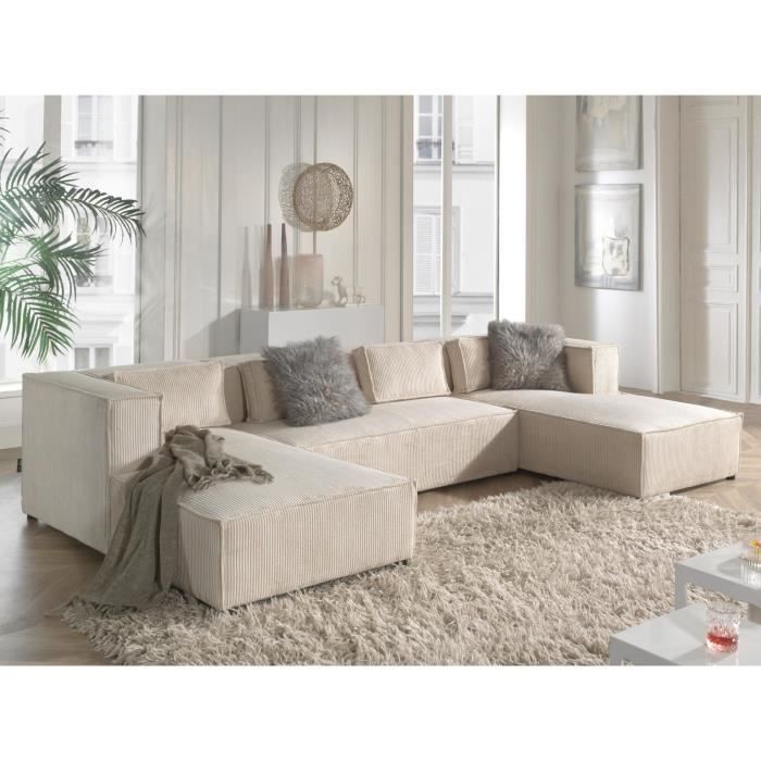 canapé panoramique en velours côtelé 7 places - stella - lisa design - style contemporain - couleur beige