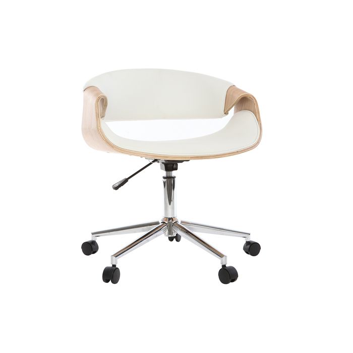 Chaise de bureau à roulettes design en tissu velours chenille beige et  acier chromé RAVEN - Miliboo