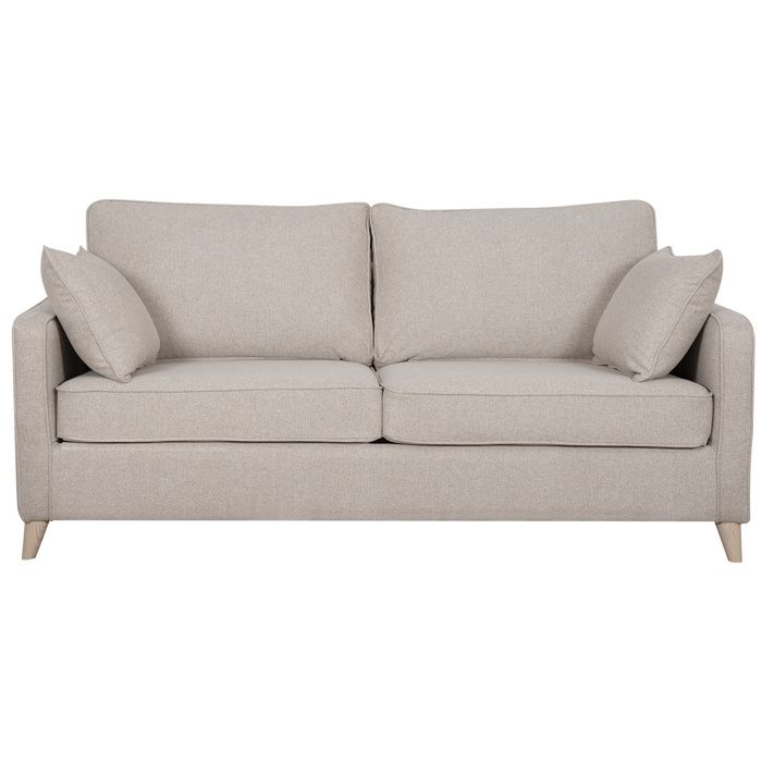 Miliboo - Canapé convertible scandinave 3 places en tissu beige et bois clair avec matelas 10 cm PAPEL Miliboo - Canapé convertible scandinave 3 places en tissu beige et bois clair avec matelas 10 cm PAPEL
