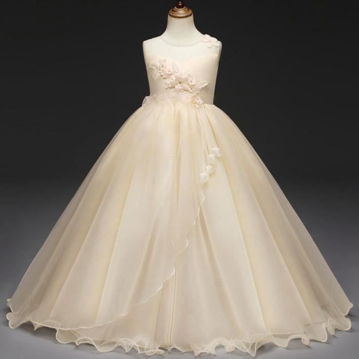 Robe Fille Mariage Et Ceremonie Robe Longue Fille Pour Enfant 7 18 Ans Beige Achat Vente Robe Cdiscount