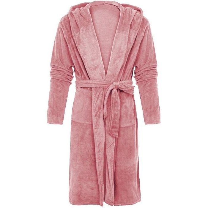 Peignoir Femme Peignoir de Bain Femme en Coton Eponge Doux et Absorbant Rose S