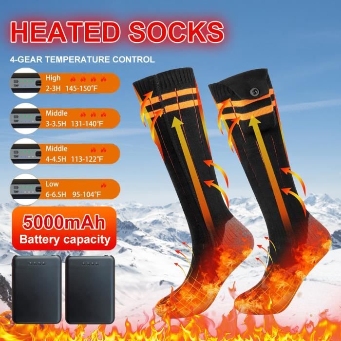 Chaussettes Chauffantes Femme Homme USB 3.7V 2200mAh Rechargeables  Thermiques Chauffe-Pieds pour Cyclisme Ski Camping Randonnée - Cdiscount  Sport