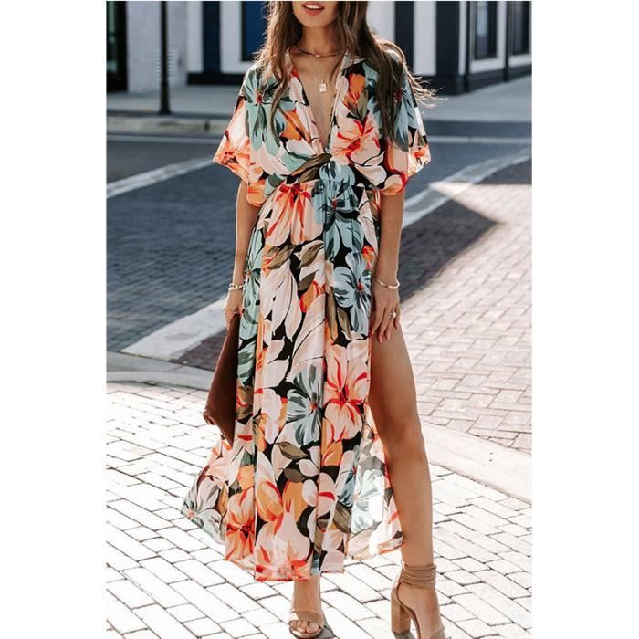 Robe D'été Orange Imprimée Fleurie - Taille Unique (avec Petit Défaut) - Neuf Avec Imperfections