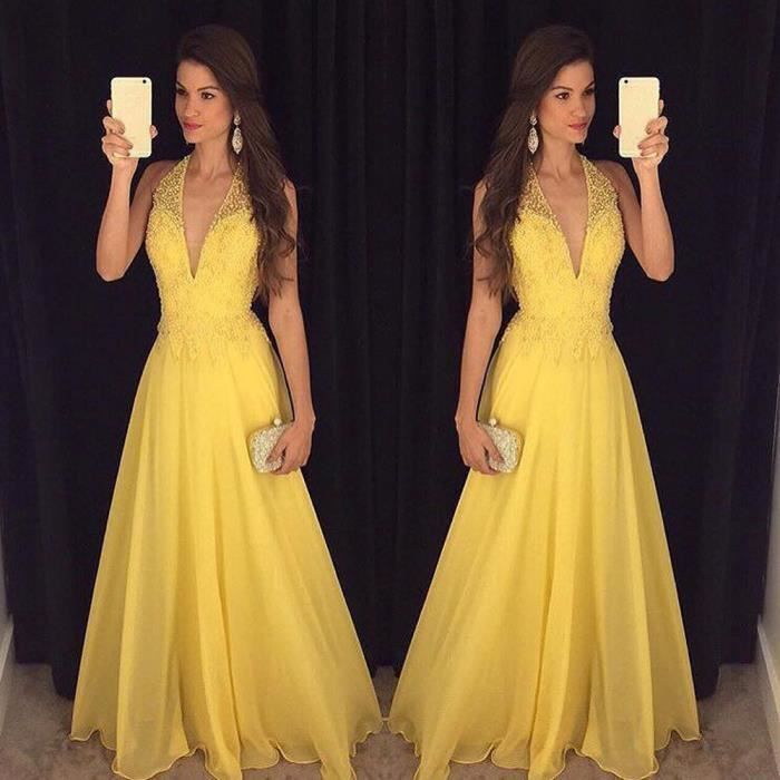 OS Robe moulante en dentelle sans manches pour femmes sexy Jaune Jaune Cdiscount Pret a Porter