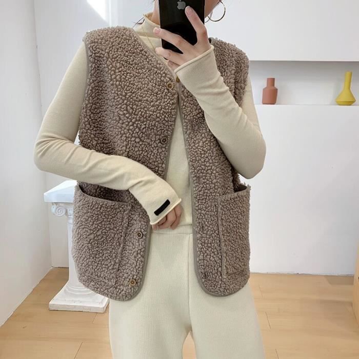 Gilet Femme Hiver Laine d Agneau Fermeture Eclair Style Coreen Sans Manches Type 6193khaki Blanc Cdiscount Pret a Porter