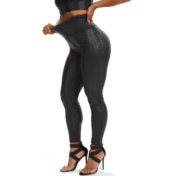 Pantalon de sport legging en Faux cuir PU effet Push Up pantalon moulant texture Crocodile leopard 5911 Python Blanc Cdiscount Sport