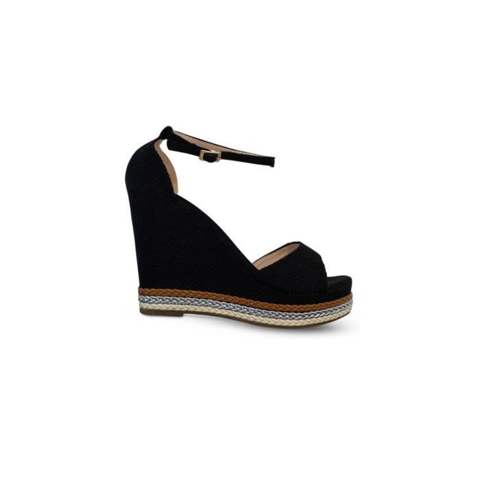 sandales compensées noires pour femme - kebello - talon de 12 cm - plateforme de 3 cm