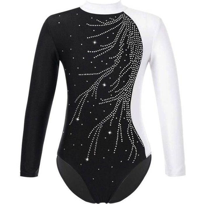iixpin Enfant Fille Justaucorps Gymnastique Strass Manches Longues Leotard  Gym Patinage Tenue 5-16 Ans