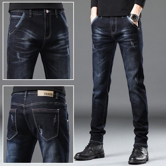 Jeans Homme Slim Fit Jambe Droite Casual Mi saison Denim Noir bleu Cdiscount Pret a Porter