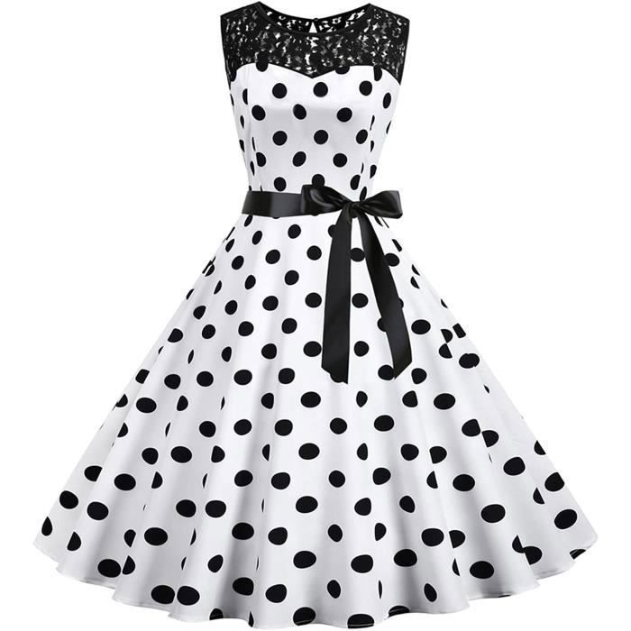 Femme Robe Cocktail Soiree Vintage retro annee 1950 pin up Rockabilly Swing Chic et Elegante Pois Dot Manche Courte Robe au White White Cdiscount Pret a Porter