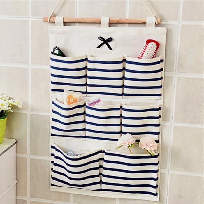 Sac Rangement Mural 2 Tailles - Organisateur Lin Avec Poches - Pour Maison Bureau Cuisine