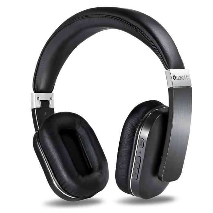 Coussinets Super-Doux et Ecouteurs Pivotantes pour un Confort Optimal Noir Casque Bluetooth AudioMX Oreillettes Stéréo Bluetooth 4.1 sans Fil avec Microphone Incorporé et Son Apt-X 