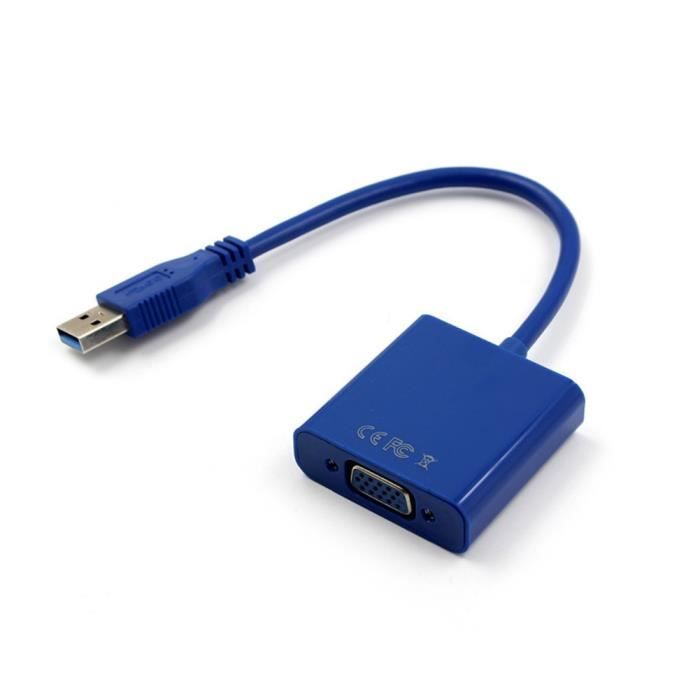 Adaptateur USB 3.0 Vers VGA Bleu – Convertisseur Externe Plug & Play Pour Double Écran Sur PC/Portable, 1920x1080P