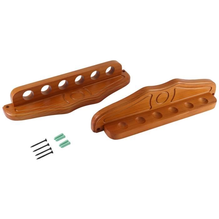 Support Mural Pour 6 Queues De Billard – Lot De 2, En Bois Rouge, 40x12x12 Cm, Robuste, Protection Contre Déformation, Installation Facile