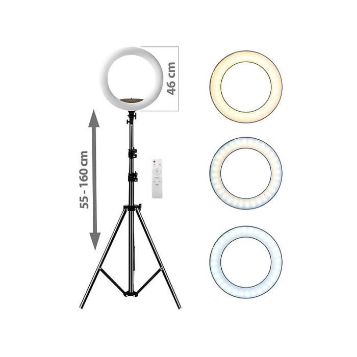 Anneau lumineux LED Ø 45 cm 2600 lm avec support smartphone