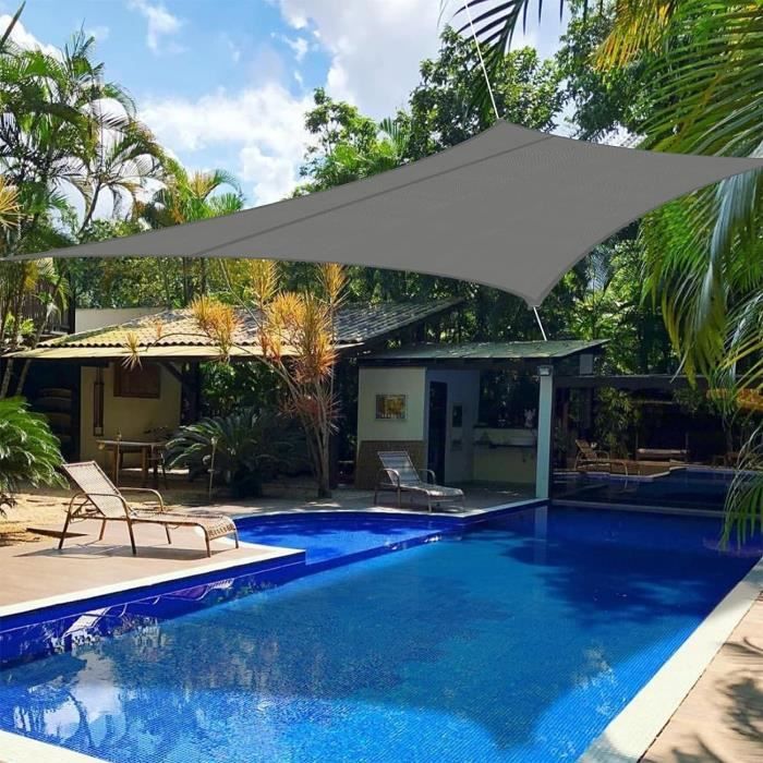 Voile D'ombrage Rectangulaire étanche 1.6 X 6 M Imperméable Protection UV 98% Toile Ombrage Exterieur Pour Pergola Polyester Pour Patio Jardin Terrasse, Gris Clair