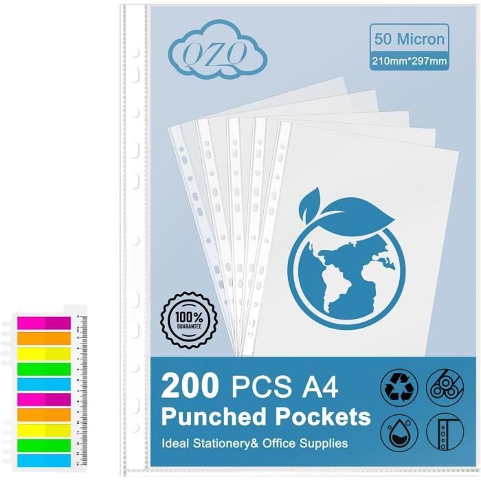 Lot De 50 Pochettes Plastique Transparentes A4 - Protection Documents, Polypropylène 100 Microns, Ouvertes Sur 2 Côtés - 11