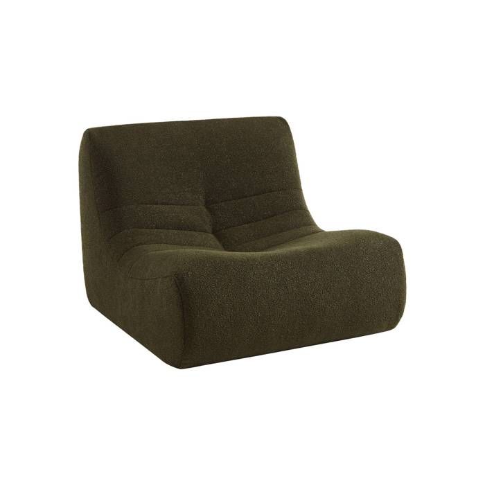 Fauteuil chauffeuse en bouclette texturée kaki foncé style contemporain 1 place