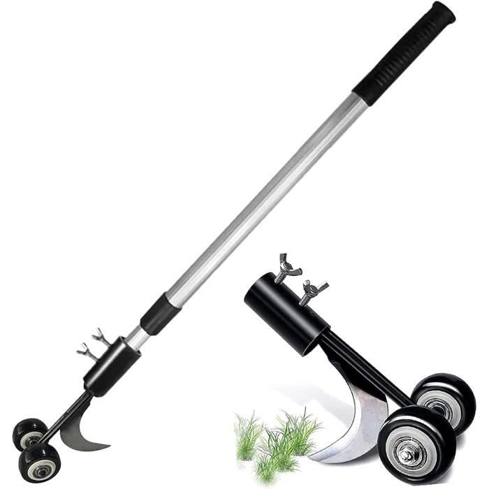 OFFCUP Désherbeur Manuel Avec Roues - Outil 2 En 1 Pour Éliminer Les Mauvaises Herbes Debout - Pour Jardin, Pelouse, Allées