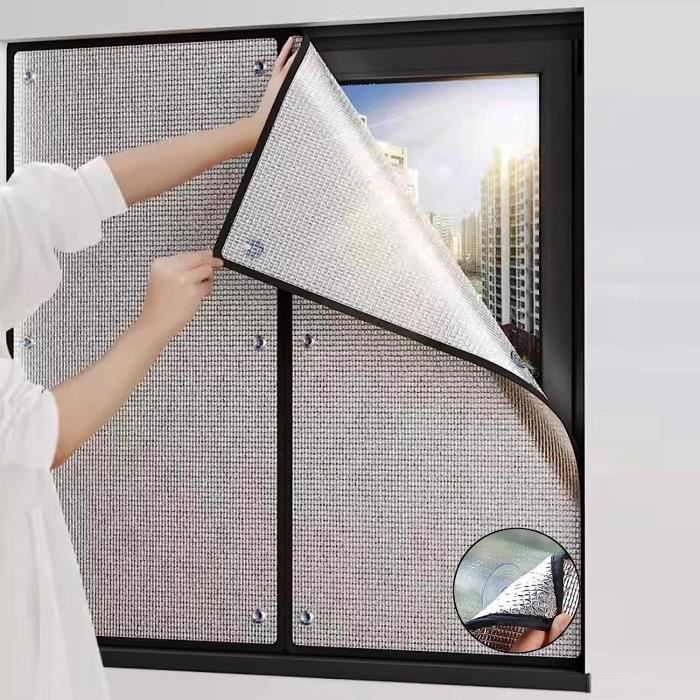 Film De Fenêtre Aluminisé Réutilisable Anti-chaleur 130x130 Cm - Épaisseur 8 Mm, Blocage UV 99% - Avec Ventouses