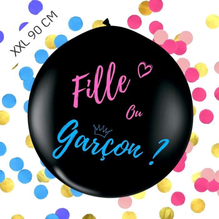 PACK KIT BALLON XXL BABY SHOWER MARQUE FRANCAISE NOIR CONFETTIS BLEUS ROSES PAILLETTES ANNONCE DU SEXE DE L'ENFANT IDEAL