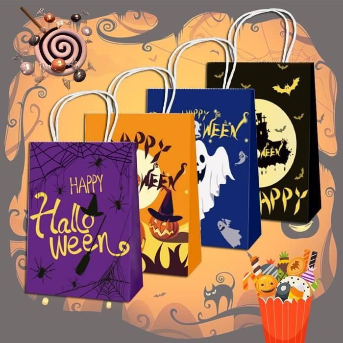 12 Pcs Sachet Bonbon Halloween En Papier Kraft Sac Cadeau Halloween