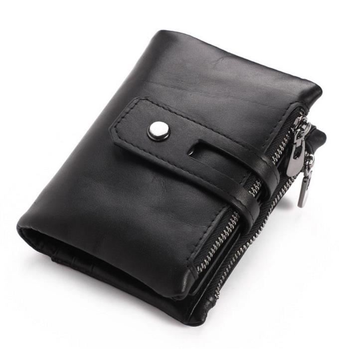 Portefeuille Cuir Homme Rétro Noir Avec Fermeture éclair - Neuf Avec étiquettes