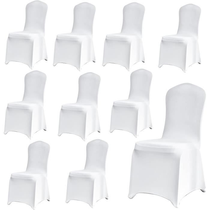 Lot De 6 Housses De Chaise Blanches Mariage - Polyester Élasthanne Extensibles Pour Événements