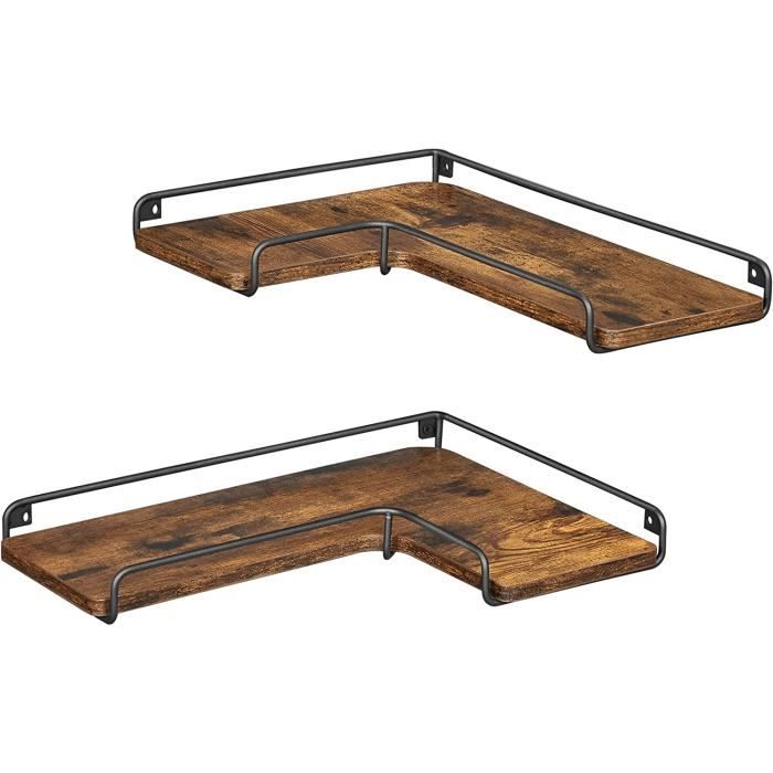 VASAGLE Étagère Murale en Forme de L Lot de 2 Tablette Flottante Style Industriel Marron Rustique et Noir