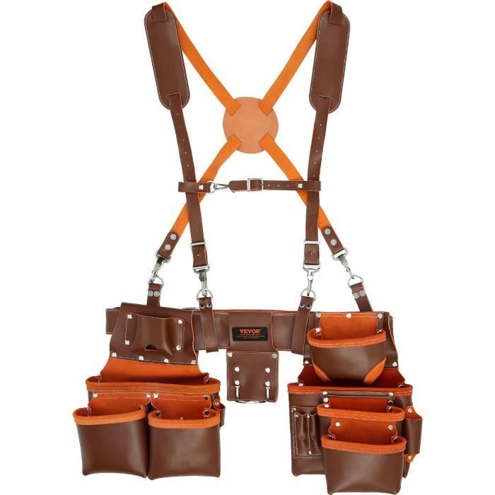 Ceinture Porte Outil VEVOR Ceinture a Outils Bretelles Poche Outils Menuisier Reglable Cuir Veritable