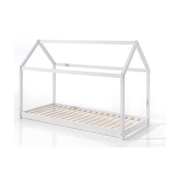 Lit cabane 90x200cm Blanc - VIPACK - Bois