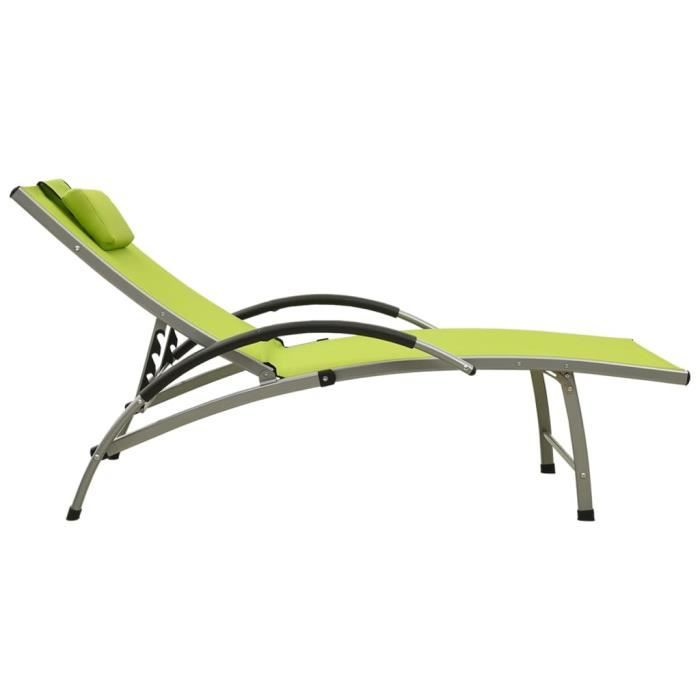 hua - bains de soleil - chaise longue textilène et aluminium vert - yosoo - dx14047