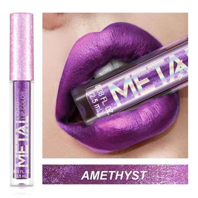 Rouge à Lèvres Métallique Glitter Corail 3D - Longue Tenue, Pigmenté, 4.3g (Vegan)