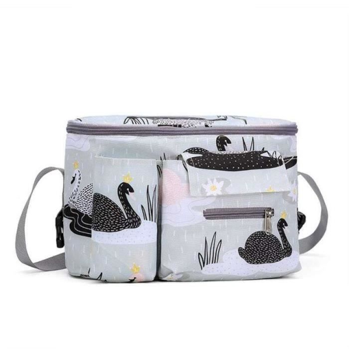 Bizcasa Sac Organisateur Poussette Multifonction – Bandoulière + 2 Crochets, Grand Format Compact Gris