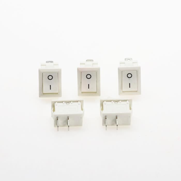 Lot De 10 Interrupteurs à Bascule SPST ON-OFF 2 Broches - 125VAC/10A 250VAC/6A - Blanc - Modèle KCD1-101