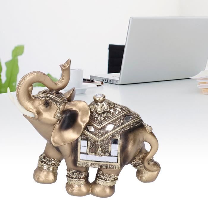 Feng Shui Dorado Elefante Obra Maestra Con Base de Madera 1PC, 23 x 4 X 18CM